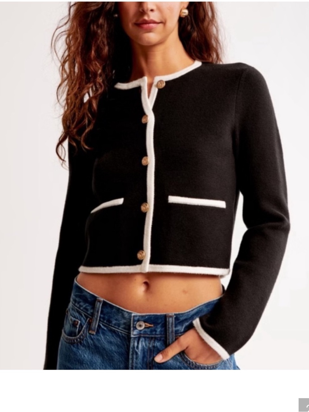 Abercrombie Cardigan Jacket Navy with White Trim | XS